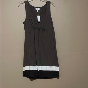 LOFT Sleeveless Mini Dress in Dark Brown and White